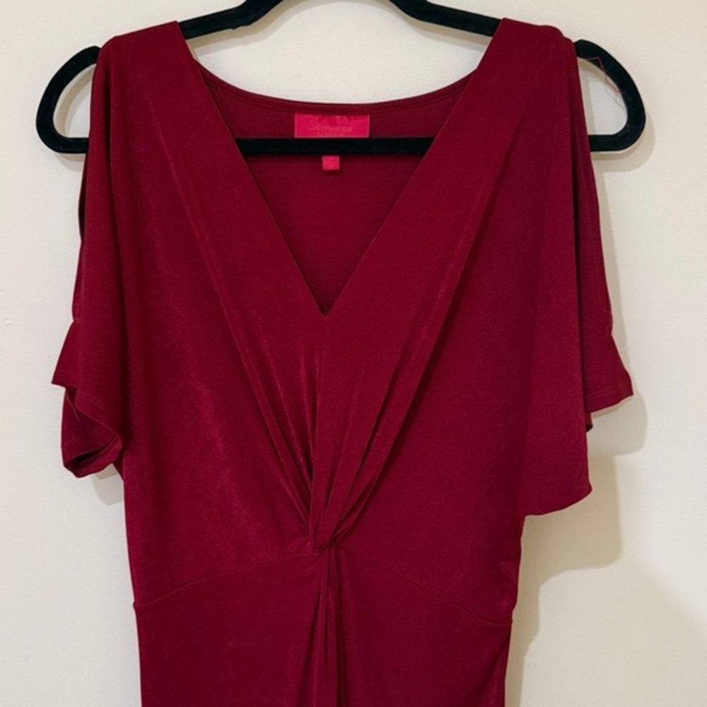 Jennifer Lopez Red Wine occasion Evening Holidays Midi Dress M Stretch fits M-XL